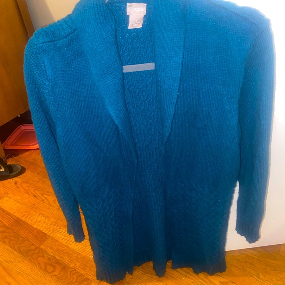 Chico's Sweaters - CHICOS teal open front cardigan duster sweater. Waffle knit. Size 1